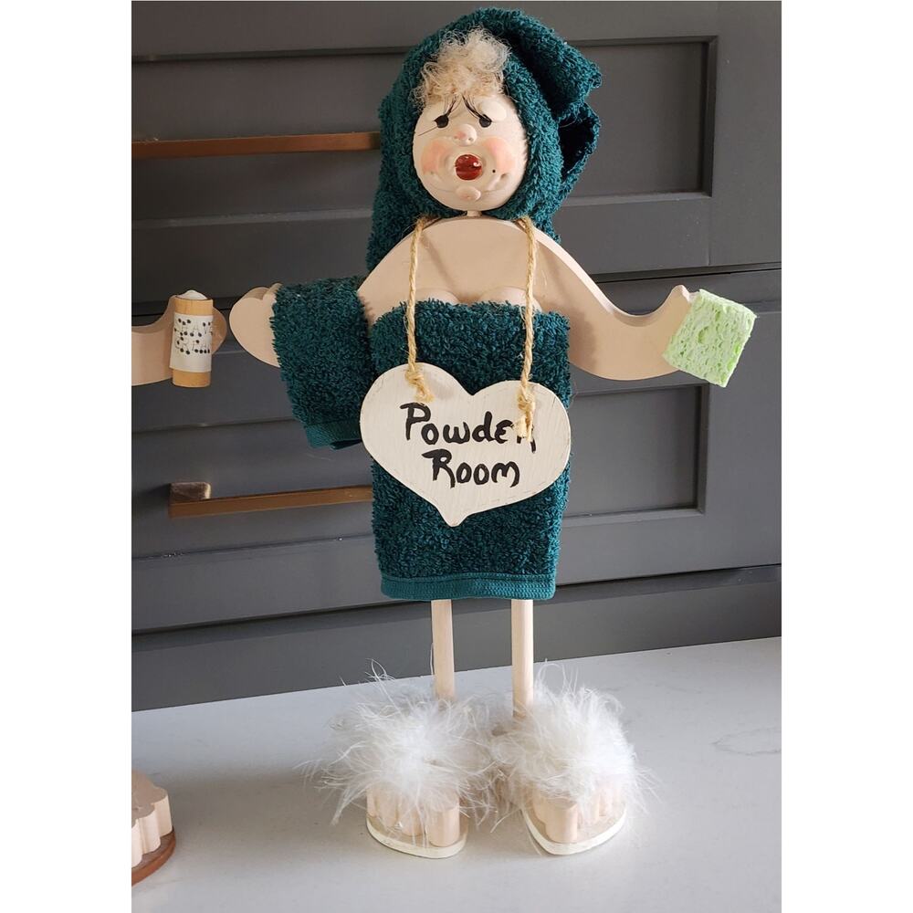 RARE Vintage His & Hers Bathroom Buddy Dolls Whimsical Wooden Folk Art Decor - Picture 4 of 13